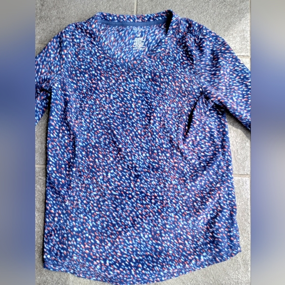 •St. John’s Bay Active Polka Dot confetti Blue V-Neck Fleece Pullover Sweatshirt - Picture 4 of 5